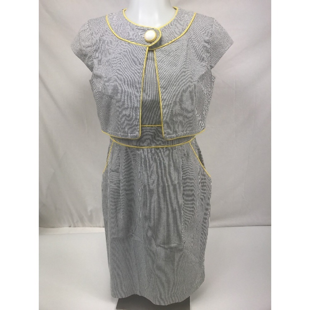 London‎ Times Yellow Stripe Sleeveless Dress Bolero Jacket 2 pc Gray  Size 4